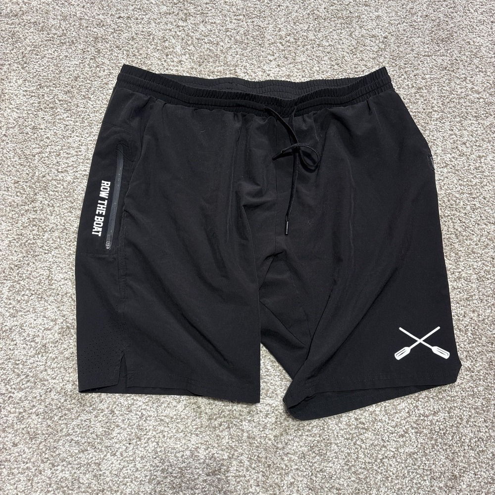 UNRL Row The Boat Shorts Mens XL Black Athletic Zip Pocket 8 Inseam Gym Running